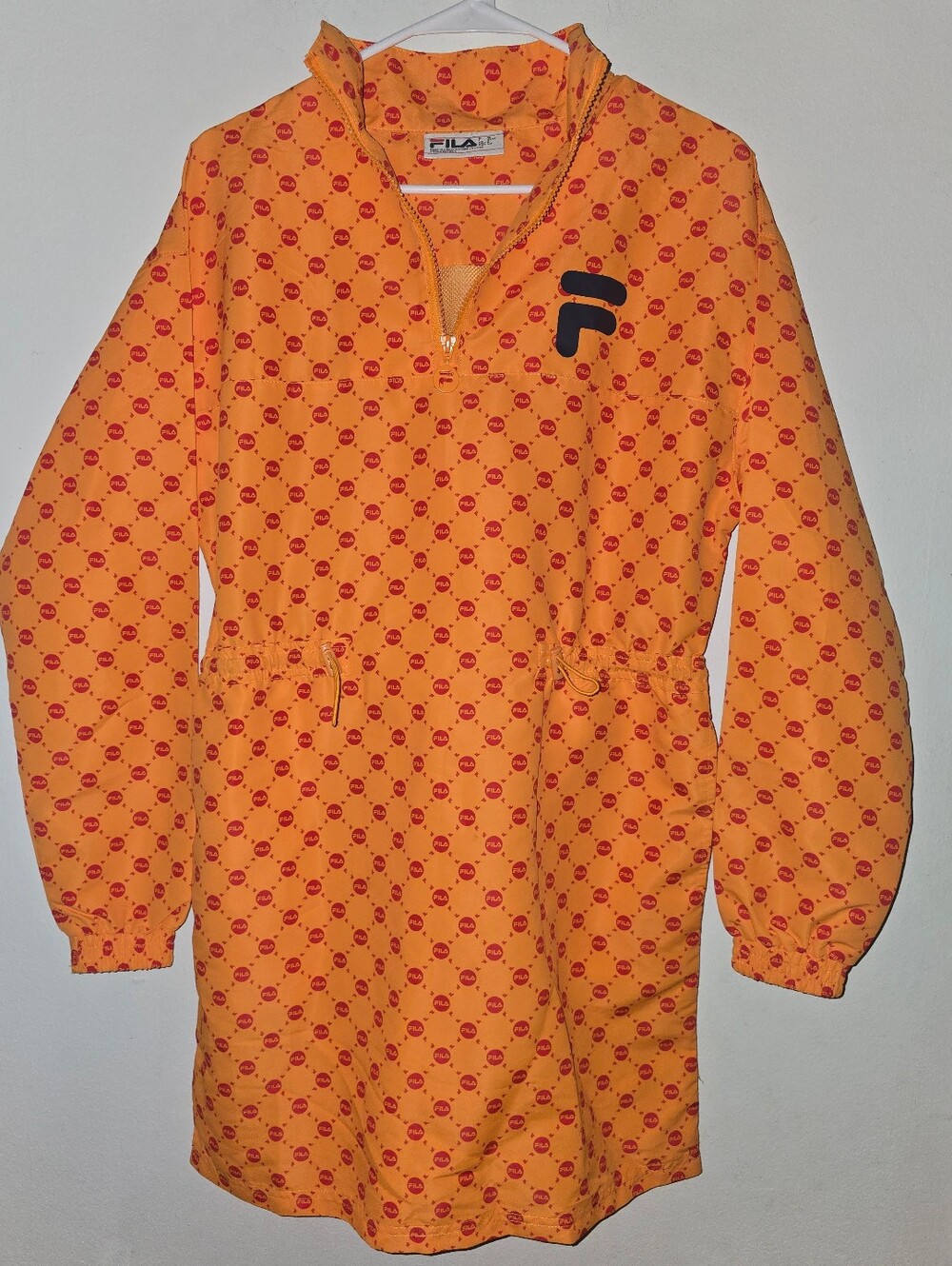 Fila Tracksuit Dress With All Over Logo,bright Orange,Size S,two Pockets